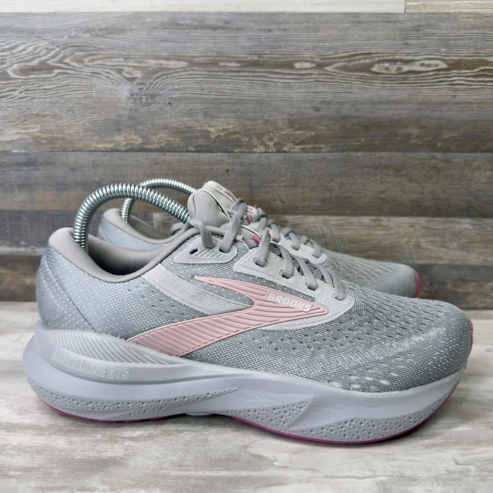Brooks Adrenaline GTS 24 Womens Size 8 2E Extra Wide Running Shoes Grey Pink
